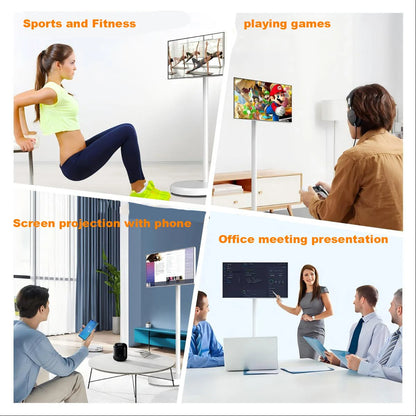TV LED Smart Android 13 da 21,5 Pollici, 4+64GB, Bianca, Portatile con Ruote, Batteria Ricaricabile, Wi-Fi Interattivo per Palestra Professionale