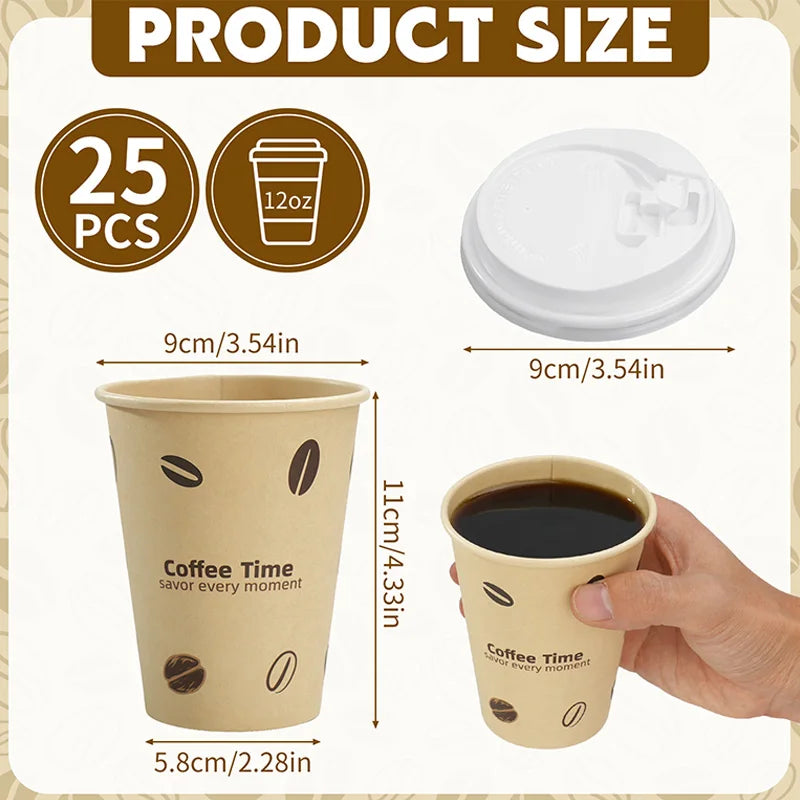 Bicchieri di Carta Usa e Getta con Coperchio 12 oz in Polpa di Bamboo per Bevande Calde o Freddo Ufficio e Casa