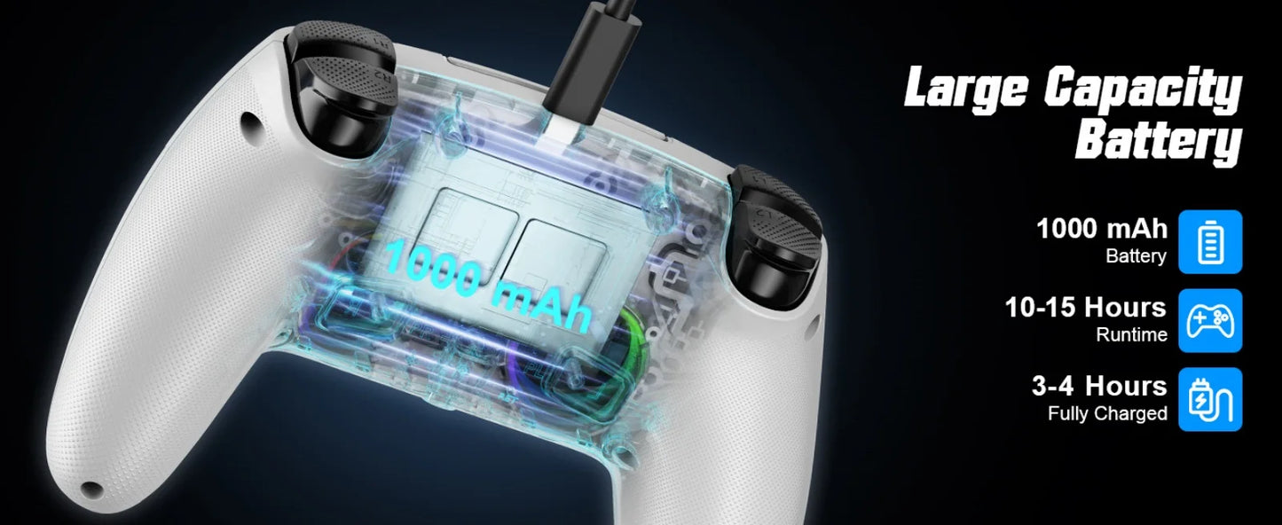 Controller per PS5 Pro/Slim/PC con RGB, Joystick Wireless per Giochi con Funzioni Marco/Turbo, Senza Drift, Effetto Hall, Tasti Posteriori Programmabili