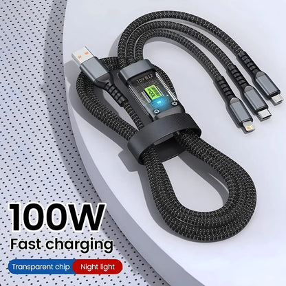 Cavo Di Ricarica 3 In 1 100W Veloce Nylon Treccia Universale USB C Micro Per Smartphone E Tablet