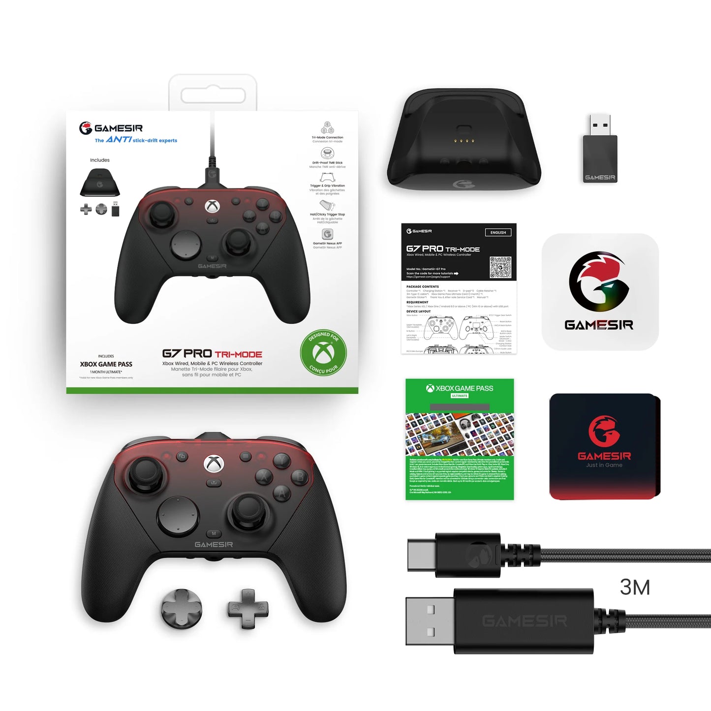 Controller GameSir G7 Pro per Xbox Series X | S, Xbox One X | S, Steam, PC, Telefono Android - Effetto Hall, Base di ricarica, Giroscopio