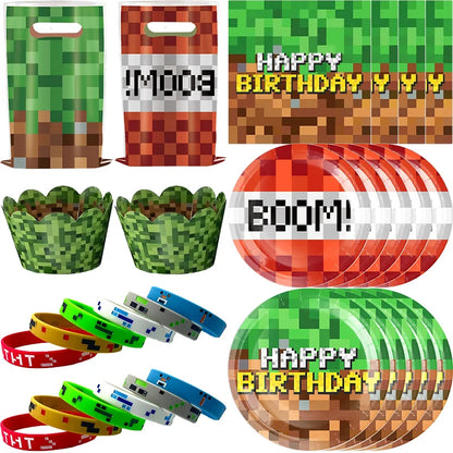Decorazioni per feste di compleanno Stoviglie per ragazzi Piatto di carta Tazza Tovagliolo Tovaglia Bracciale Bandiera Borsa regalo Forniture per feste di compleanno per bambini