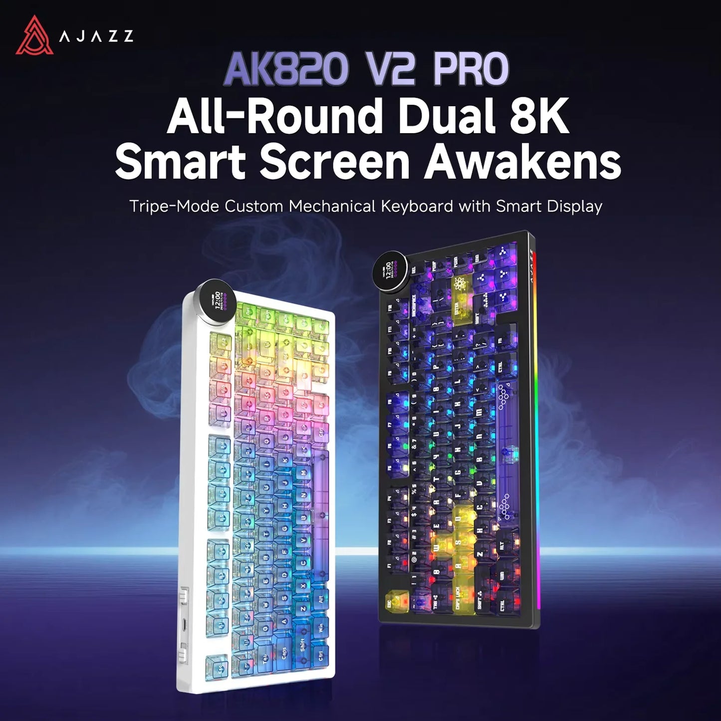 Ajazz AK820V2 Pro Tastiera Da Gaming Wireless Tre Modalità Cablata Bluetooth 2.4G Batteria 10000mAh