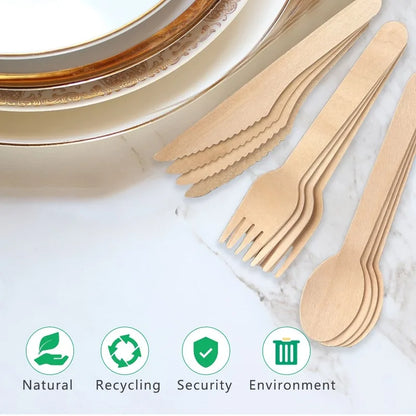 Set Posate Monouso In Legno 50 Pezzi Cucchiaio E Forchetta Per Matrimoni Compleanni Feste