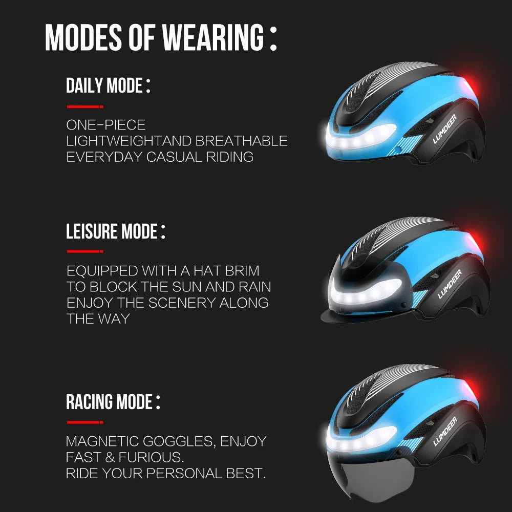 Casco Da Bicicletta Horntour HT-16 Con Luci Led Frontali e Posteriori Segnali Leggero Certificato CE