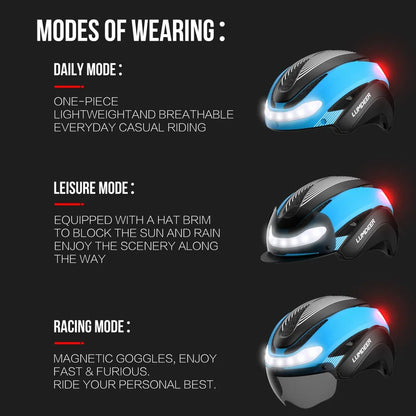 Casco Da Bicicletta Horntour HT-16 Con Luci Led Frontali e Posteriori Segnali Leggero Certificato CE