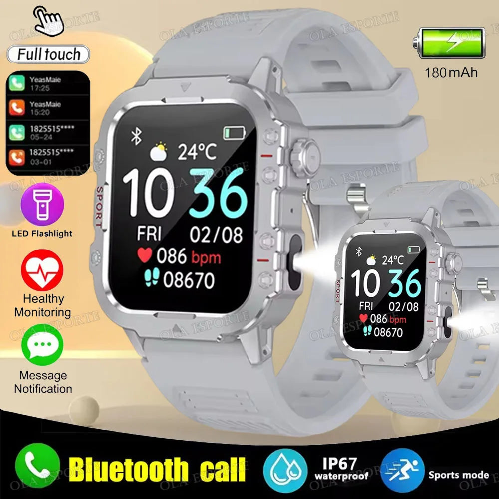 2025 Nuova Torcia Elettrica Militare Astuto Della Vigilanza Degli Uomini IP68 5ATM Sport All'aria Aperta Fitness Tracker Monitor di Salute 1.44 Pollici BT Chiamata Smartwatch