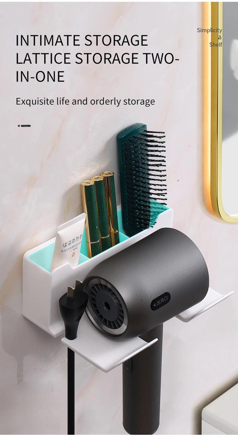 Porta Asciugacapelli A Parete Con Mensola In Plastica Per Bagno E Organizzazione Degli Accessori