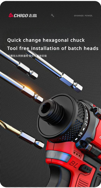 Chigo Trapano Avvitatore Brushless 18V 80 Nm Batteria Li-Ion 10 mm Cacciavite Professionale