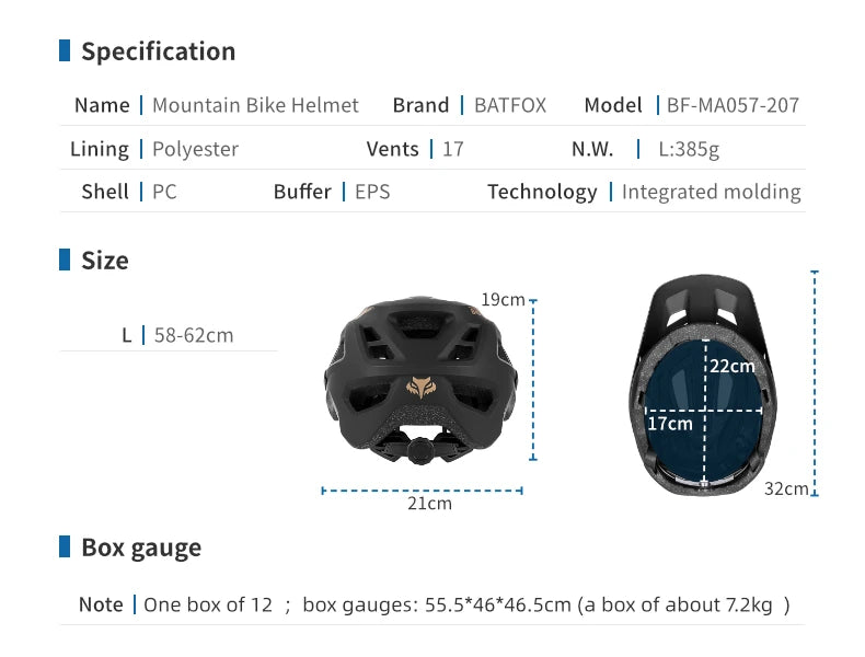 Casco Da Bicicletta Batfox Speedframe MTB Leggero Con Certificazione CE Aerodinamico E Protezione Affidabile