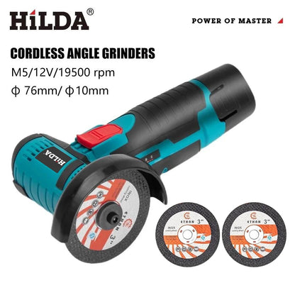 HILDA 12V Smerigliatrice angolare elettrica al litio da 3 pollici Strumento portatile compatto per riparazioni fai-da-te e domestiche Leggero con forte potenza
