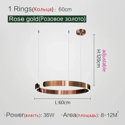 Lampada LED Circolare Sospesa Moderna Oro Rosa Bianco Nero Per Soggiorno E Sala Da Pranzo