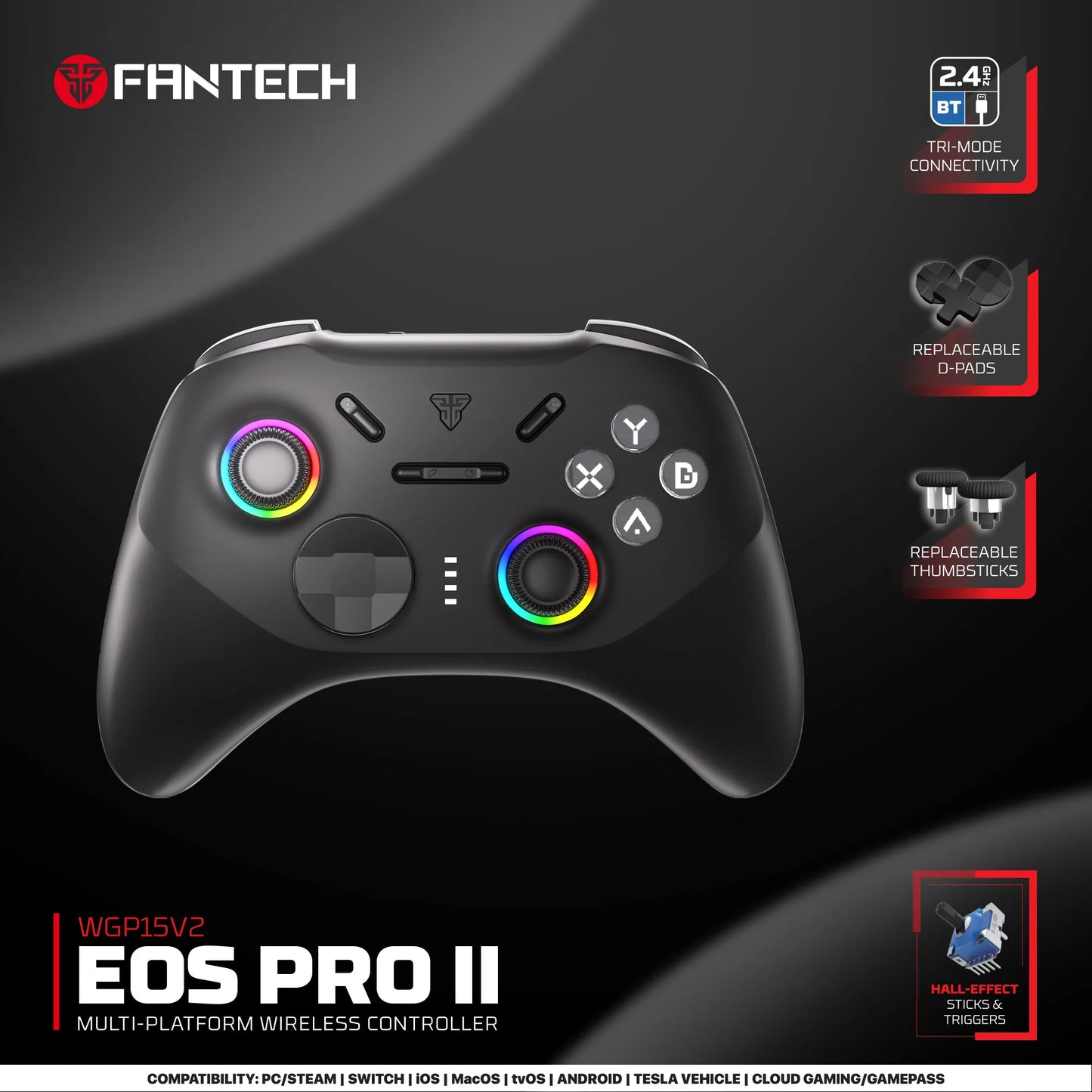 FANTECH WGP15V2 EOS PRO II Controller di gioco wireless Frequenza di polling 1000 Hz Gamepad con effetto Hall e trigger K-Silver per PC NS