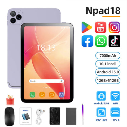 Tablet 10,1 Pollici 4G Con Chiamate RAM 12GB Memoria Interna 512GB Dual SIM Android 14 Batteria 6000mAh