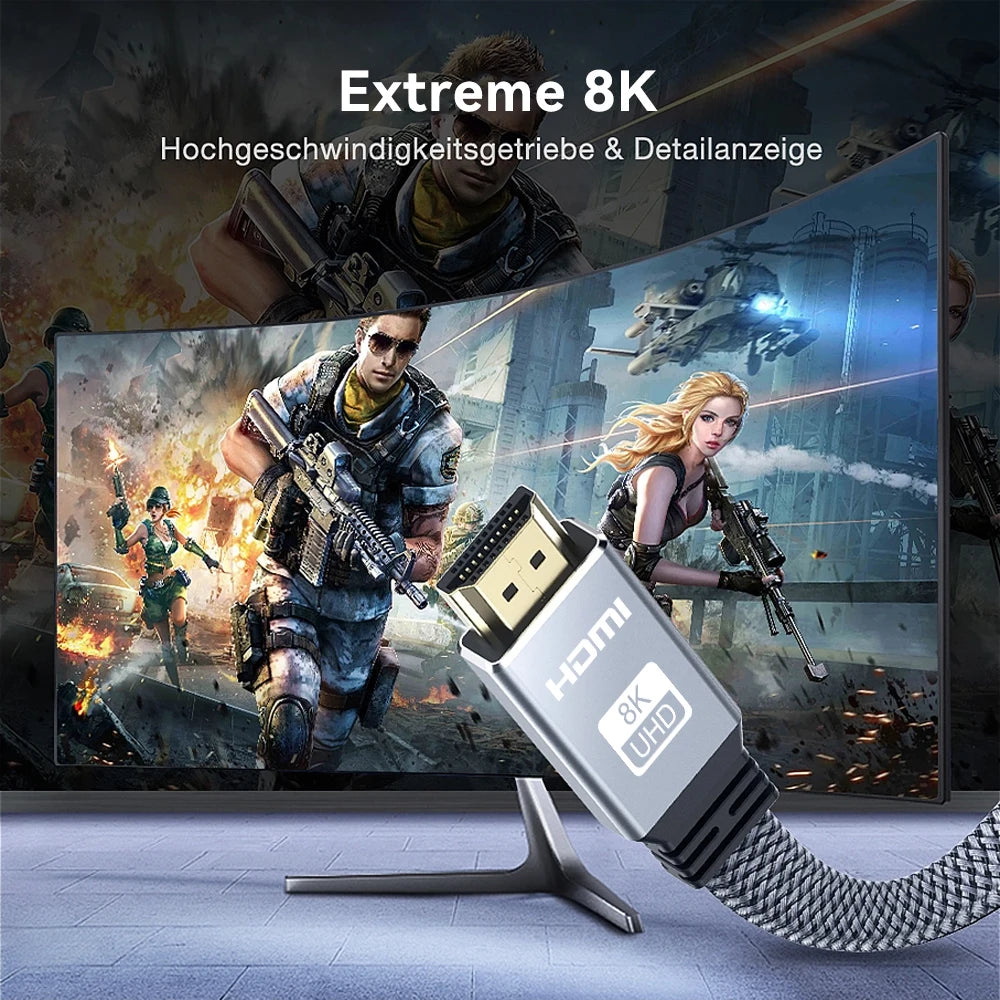Cavo HDMI 2.1 Piatto Intrecciato 48Gbps, 8K60, 4K120, 144Hz Con 3D eARC HDCP 2.2 e 2.3 Compatibile Roku TV PS5