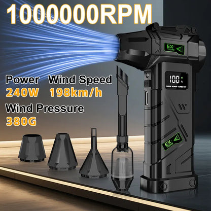 Ventilatore Portatile Getto Turbo Brushless Led Batteria Integrata Per Uso Domestico