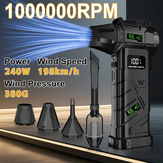Ventilatore Portatile Getto Turbo Brushless Led Batteria Integrata Per Uso Domestico