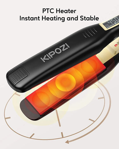 Piastra per capelli professionale KIPOZI in ferro piatto al titanio con display LCD digitale Ferro arricciacapelli a riscaldamento istantaneo a doppia tensione