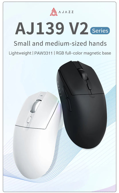Mouse da gioco wireless Tri-mode AJ139-V2-MC cablato/2,4 GHz/BT con base di ricarica magnetica Chipset da gioco PAW3311 12000 DPI max