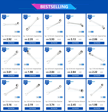 Chiave a cricchetto da 1/4-9/16 pollici di dimensioni imperiali Set di chiavi Chiave a testa flessibile Utensili manuali universali Strumento di riparazione auto