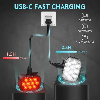 Luci Frontali e Posteriore per Bicicletta Ricaricabili USB Impermeabili LED COB MTB e Bici da Strada