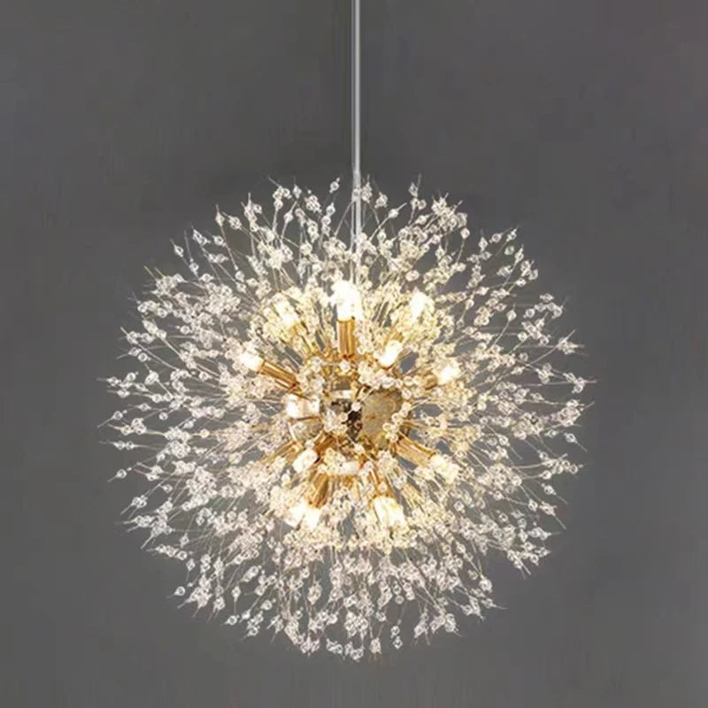 Ciondolo Led In Cristallo Dente Di Leone Illuminazione Moderna Per Soggiorno E Bar Finitura Cromata Lucida
