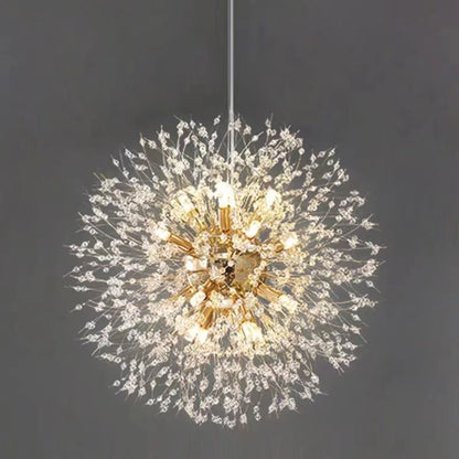Ciondolo Led In Cristallo Dente Di Leone Illuminazione Moderna Per Soggiorno E Bar Finitura Cromata Lucida