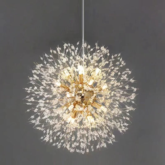 Ciondolo Led In Cristallo Dente Di Leone Illuminazione Moderna Per Soggiorno E Bar Finitura Cromata Lucida