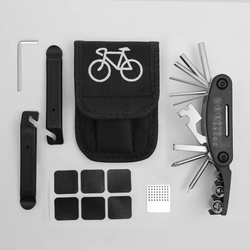 Kit di strumenti di riparazione bici portatile Kit di strumenti di riparazione biciclette Borsa da sella Pompa Patch per pneumatici Set di strumenti chiave multifunzionale Accessori