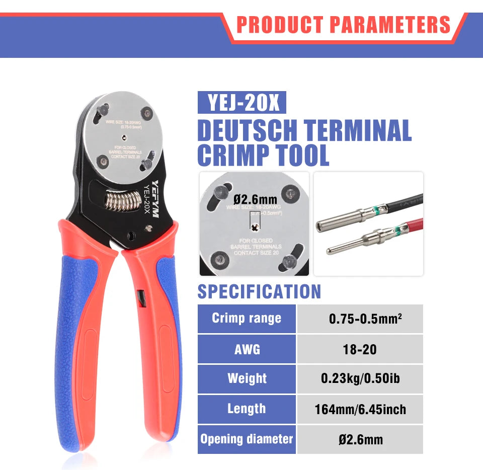 Strumento Crimpatura Deutsch YEJ 12X 16X 20X, Piegatrice Canna Chiusa Per Connettori a 4 Vie