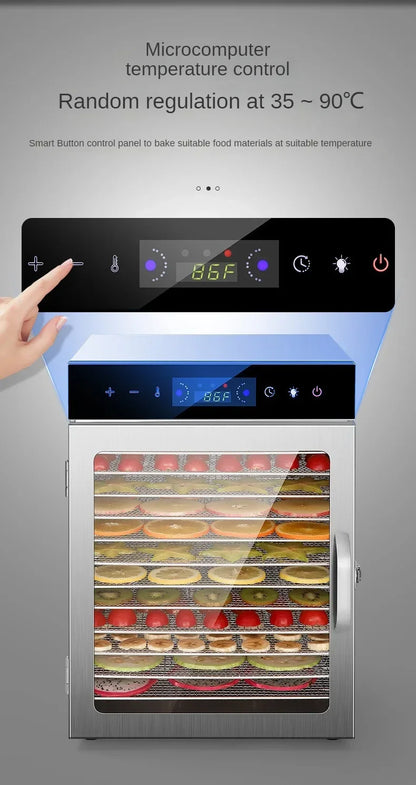Essiccatore Alimentare a Strati con Pannello Touch Controllo Temperatura e 6/8/12/18 Ripiani in Acciaio Inossidabile