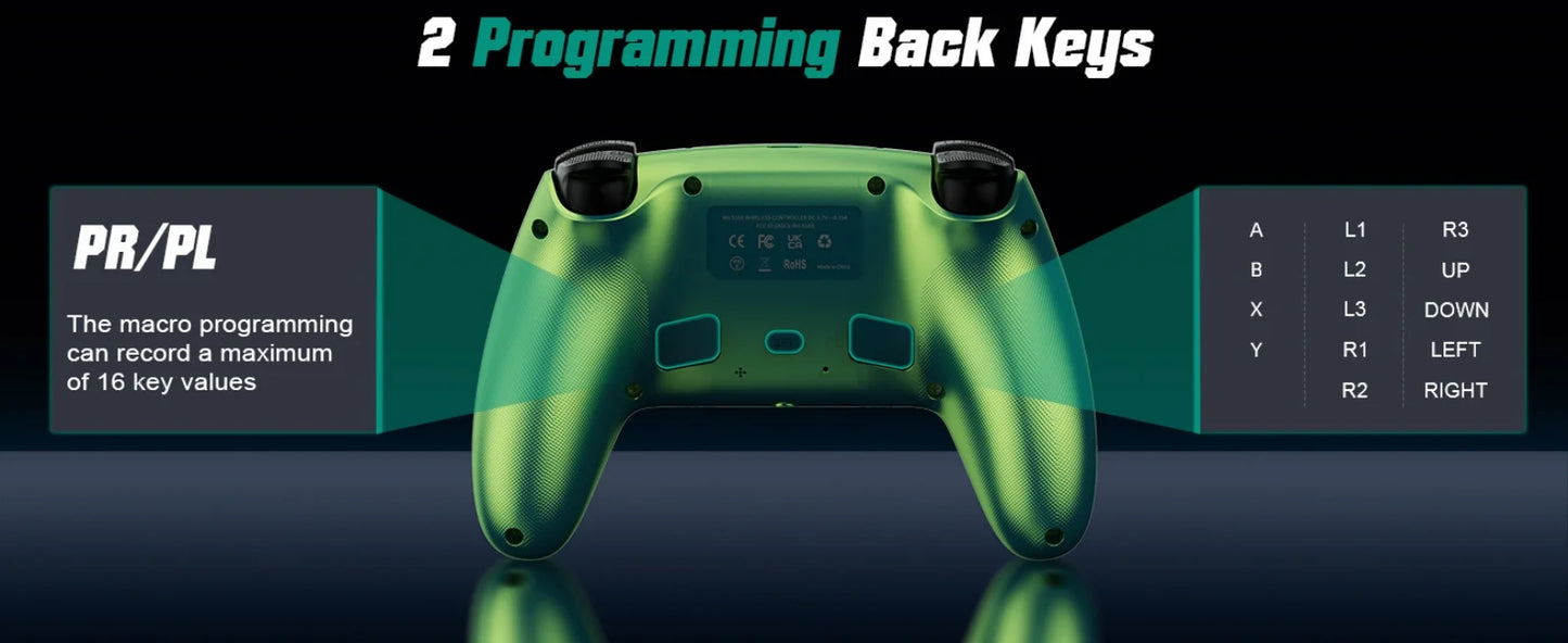 Controller per PS5 Pro/Slim/PC con RGB, Joystick Wireless per Giochi con Funzioni Marco/Turbo, Senza Drift, Effetto Hall, Tasti Posteriori Programmabili