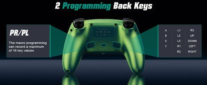 Controller per PS5 Pro/Slim/PC con RGB, Joystick Wireless per Giochi con Funzioni Marco/Turbo, Senza Drift, Effetto Hall, Tasti Posteriori Programmabili