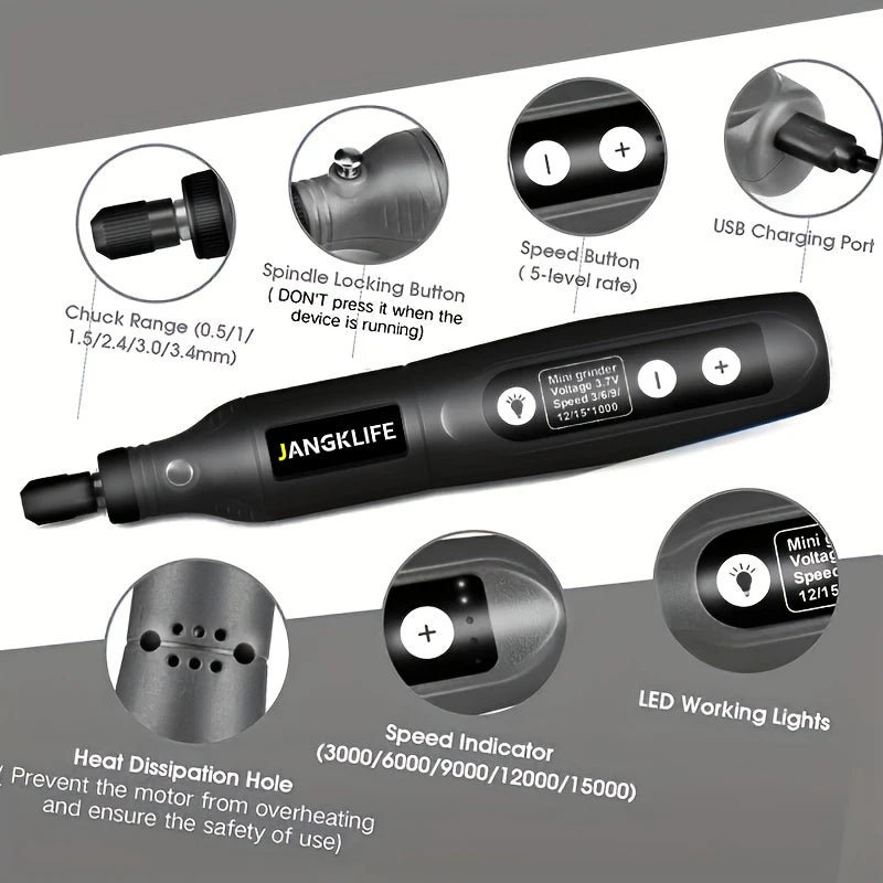 Kit Utensili Rotanti Usb Per Incisione Legno Gioielli Metallo Vetro Fai Da Te Precisione