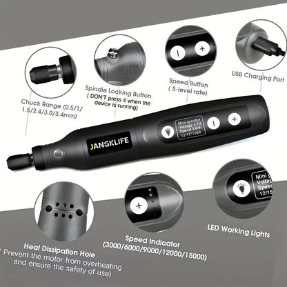 Kit Utensili Rotanti Usb Per Incisione Legno Gioielli Metallo Vetro Fai Da Te Precisione