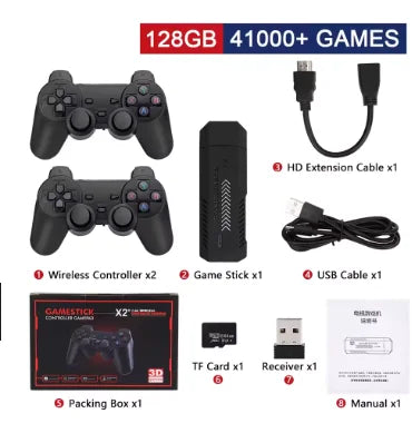 X2 Plus Game Stick 4K HD 2.4G Retro Console per videogiochi Controller wireless TV 50 Emulatore per giochi PS1/N64/DC 128G