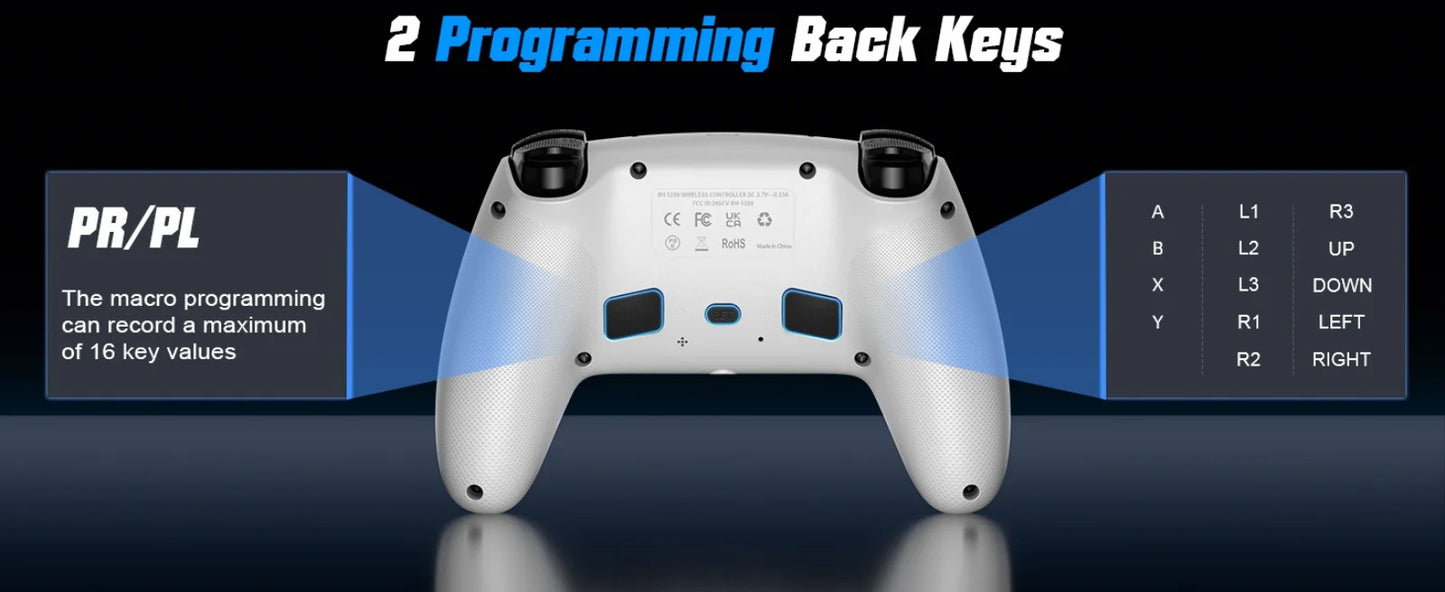 Controller per PS5 Pro/Slim/PC con RGB, Joystick Wireless per Giochi con Funzioni Marco/Turbo, Senza Drift, Effetto Hall, Tasti Posteriori Programmabili