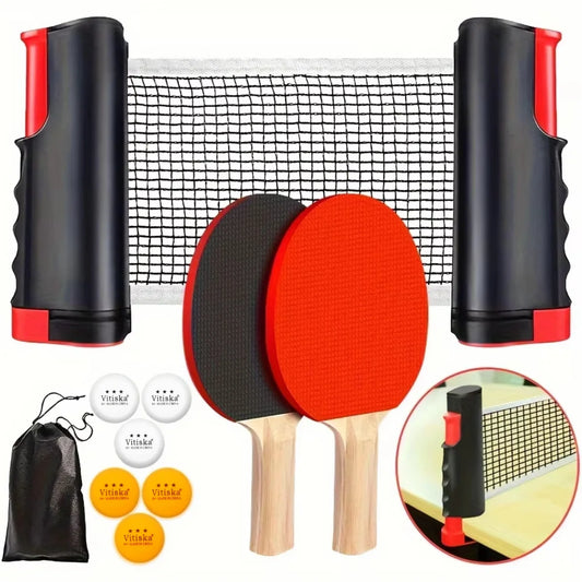 Set Da Ping Pong Portatile Con Rete Retrattile E Borsa Per Il Trasporto Quaranta Palline Per Interni Ed Esterni