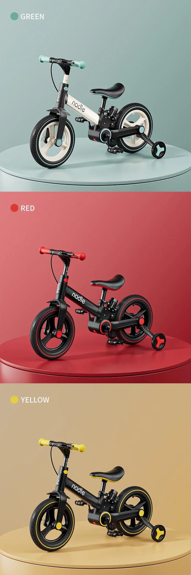 Bicicletta Per Bambini Pieghevole 2 In 1 Con Pedali Età Da 1 A 6 Anni Telaio In Alluminio