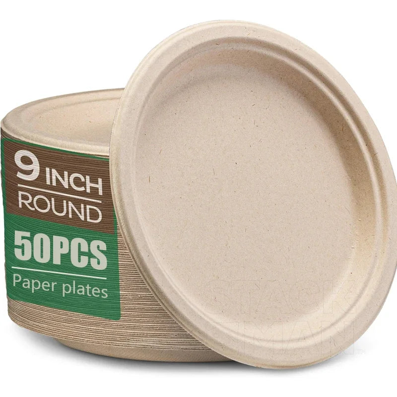 Set Da 50 Piatti Circolari Usa E Getta In Carta Naturale Per Barbecue Pasta Insalata Dessert