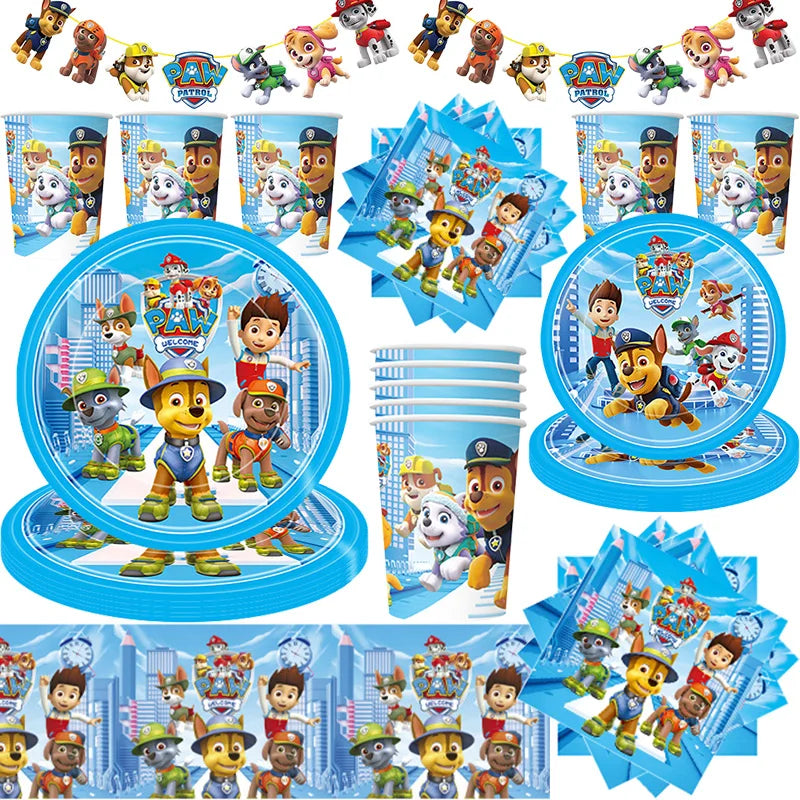 NUOVO Paw Patrol Compleanno Forniture Bomboniere Buon Compleanno Paw Patrol Kit di decorazioni per feste Piatto a palloncino Tazza Borsa regalo Adesivo per bambini