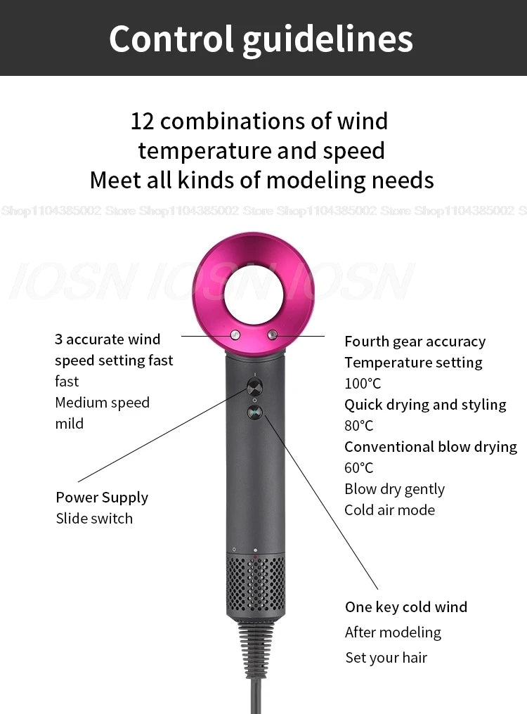 Accessorio Professionale Senza Lame per Asciugacapelli Dyson, Ioni Negativi, Asciugatura Rapida, Potente, per Casa, con Funzione Anti-Crespo, Elettrico