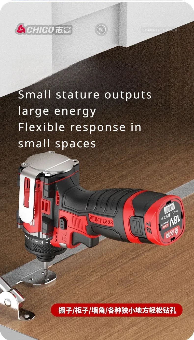 Chigo Trapano Avvitatore Brushless 18V 80 Nm Batteria Li-Ion 10 mm Cacciavite Professionale