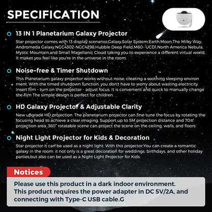 Proiettore Stellare 13 in 1 Per Camera Da Letto Galaxy Aurora Notturno Luce Diffusa Per Bambini e Adulti