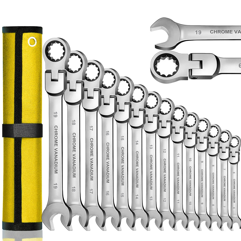 WOZOBUY Set di chiavi a cricchetto con testa flessibile - Chiavi combinate a cricchetto metriche Set di chiavi per ingranaggi CrV Set di strumenti di riparazione per chiavi per auto