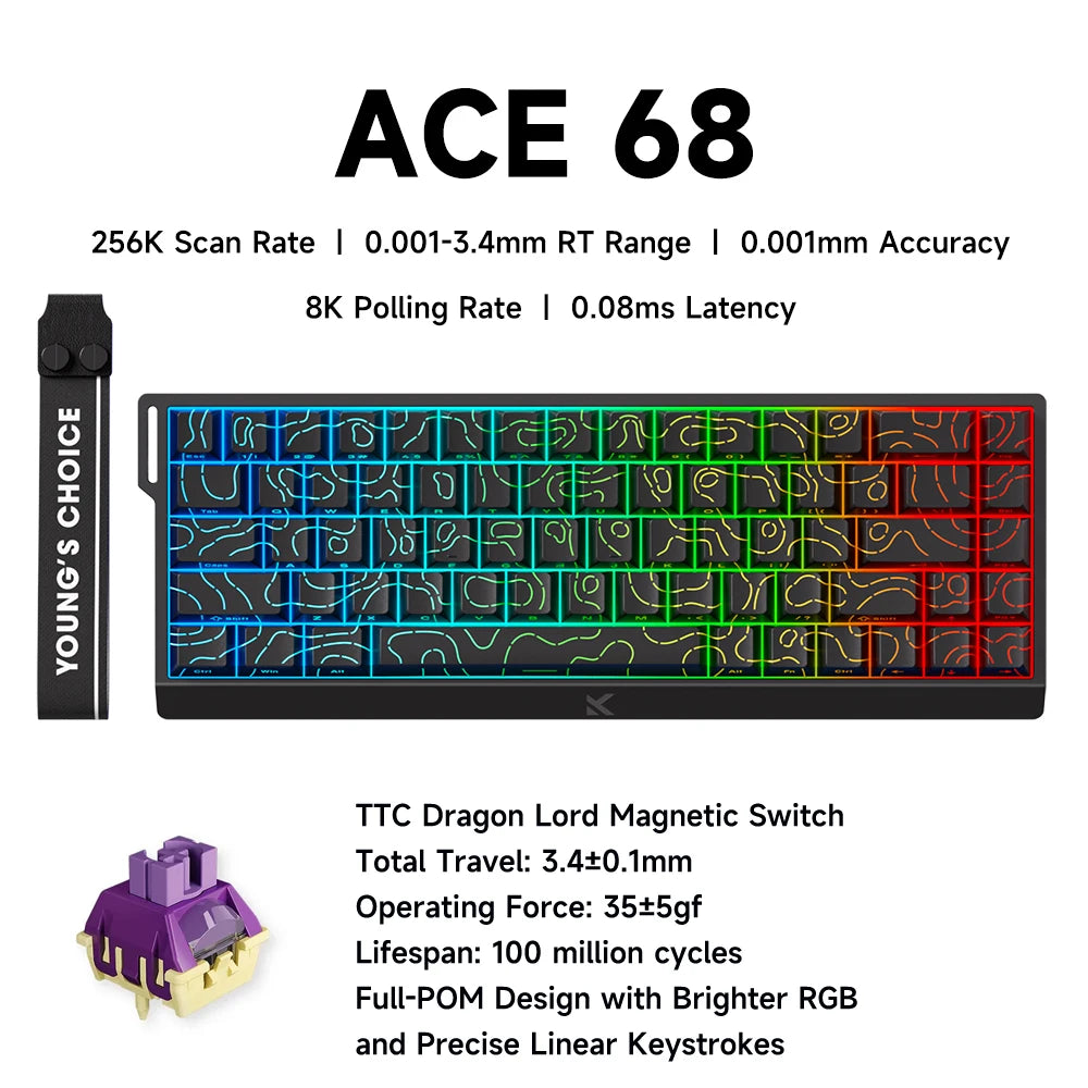 Mchose Ace 68 Tastiera Meccanica Con Interruttore Hall Magnetico Trigger Rapido Programmabile RGB 8K Hz