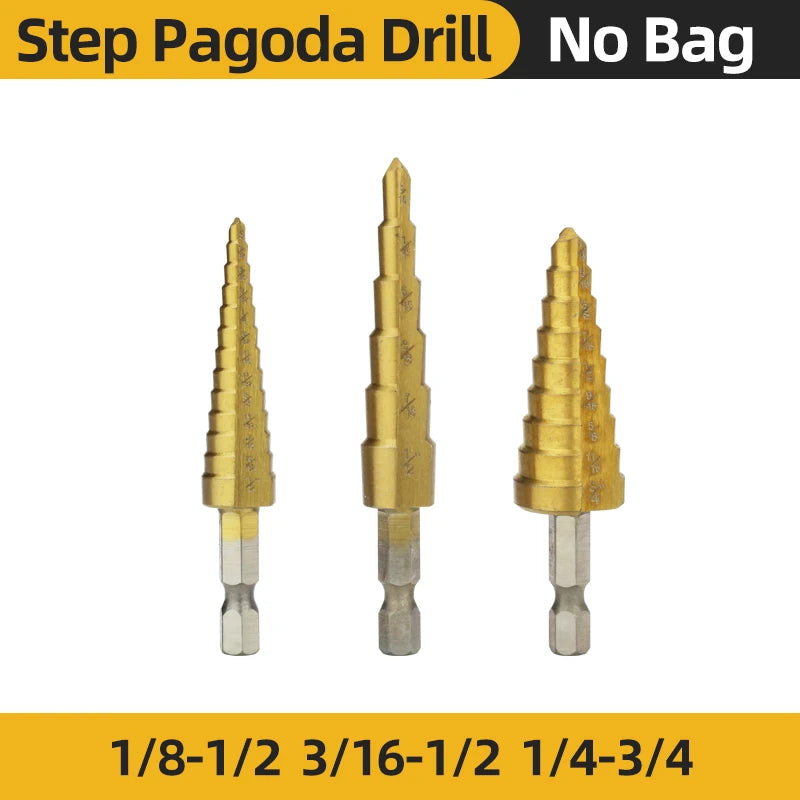 Set Punte Gradino Titanio HSS 4-12, 4-20, 4-32 Mm Per Metallo E Legno Utensili Da Trapano Di Precisione