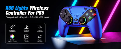 Controller per PS5 Pro/Slim/PC con RGB, Joystick Wireless per Giochi con Funzioni Marco/Turbo, Senza Drift, Effetto Hall, Tasti Posteriori Programmabili