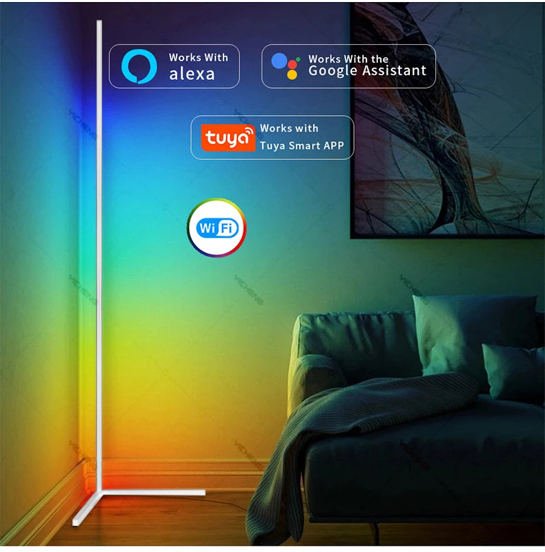 Lampada Da Terra Tuya Rgb 180 cm Bianca, Smart Con App E Telecomando, Illuminazione Led Moderna E Atmosferica