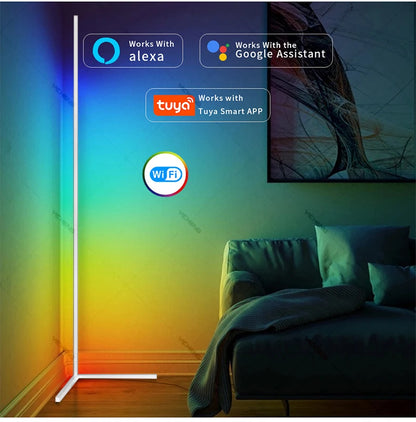 Lampada Da Terra Tuya Rgb 180 cm Bianca, Smart Con App E Telecomando, Illuminazione Led Moderna E Atmosferica